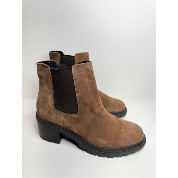 GEOX Leather Boots Size 9.5 Brown Ankle Chelsea Pull On Block Heel Booties NEW - Picture 2 of 12